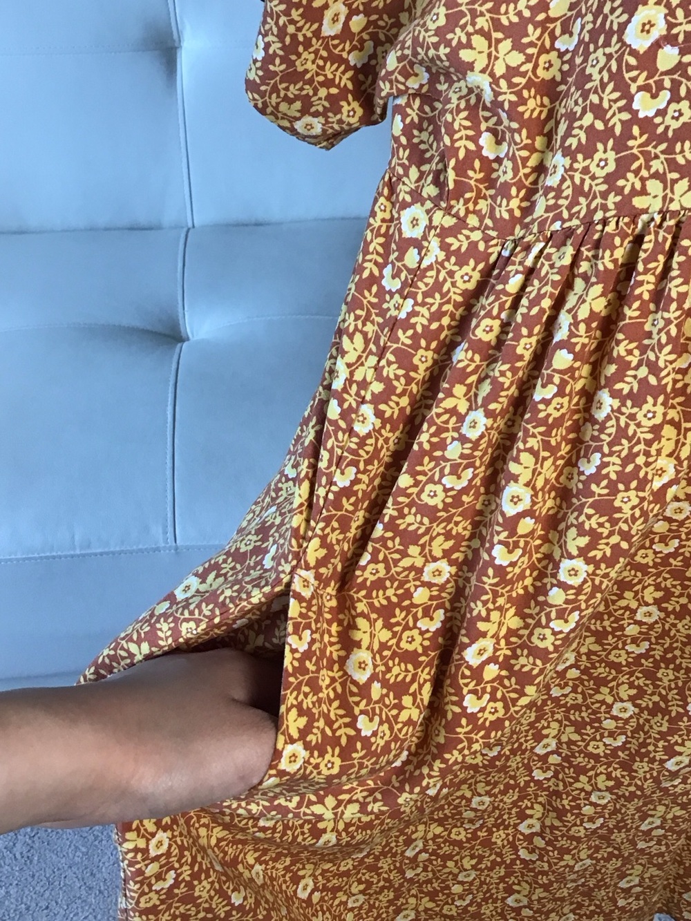Madewell Mustard Floral V-Neck Button Front Dress - Picture 8 of 11